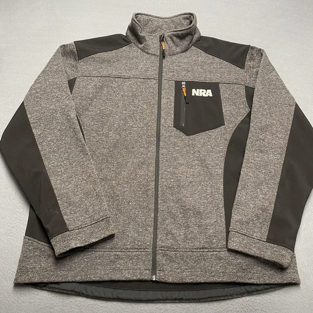 NRA Jacket Mens 2XL Gray Black Full Zip Softshell Fleece‎ Lined Chest Pocket